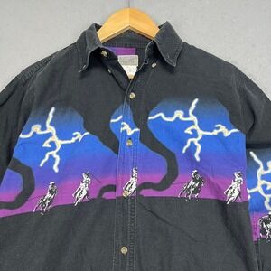 Express Rider Mens S Western Lightning Cowboy Horse Button Shirt Brushpopper